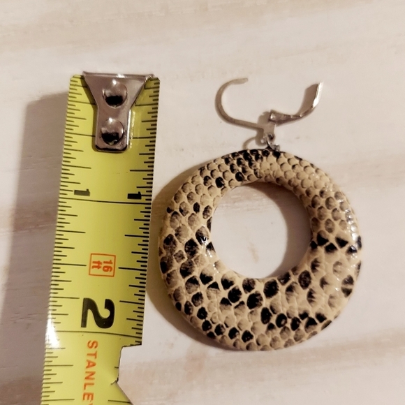 Hand Crafted Snake Print Earrings - Black and Cream - Picture 2 of 3